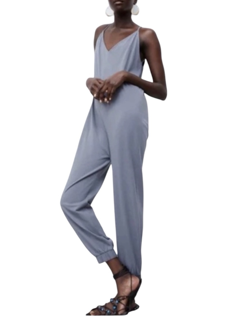 Zara Charcoal Grey Sleeveless V-Neck Jumpsuit with Tie Back